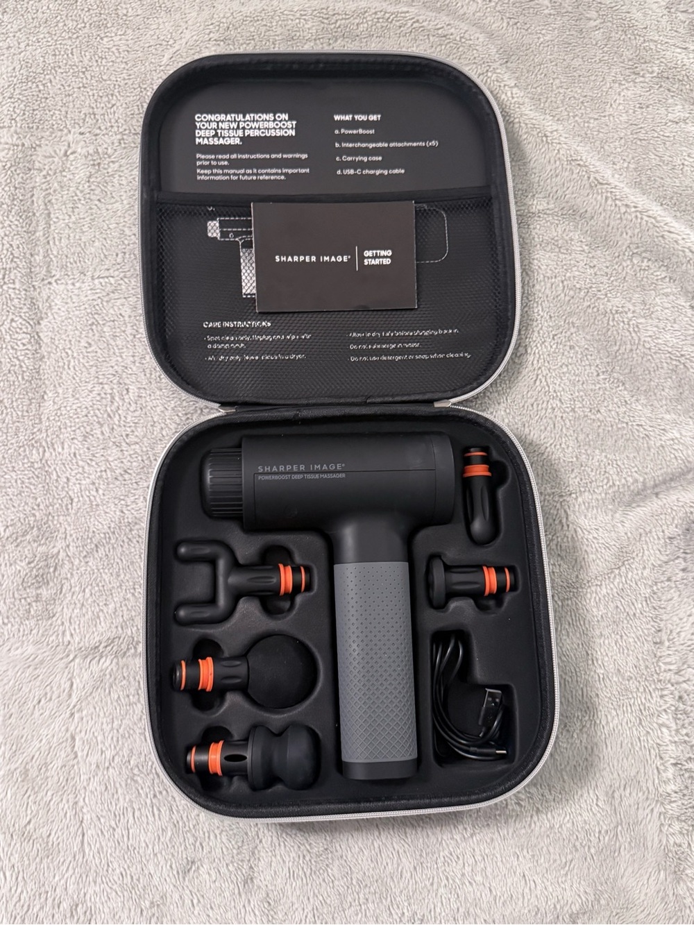 Sharper Image Powerboost Deep Tissue Percussion Massager | 5 Attachments + Case